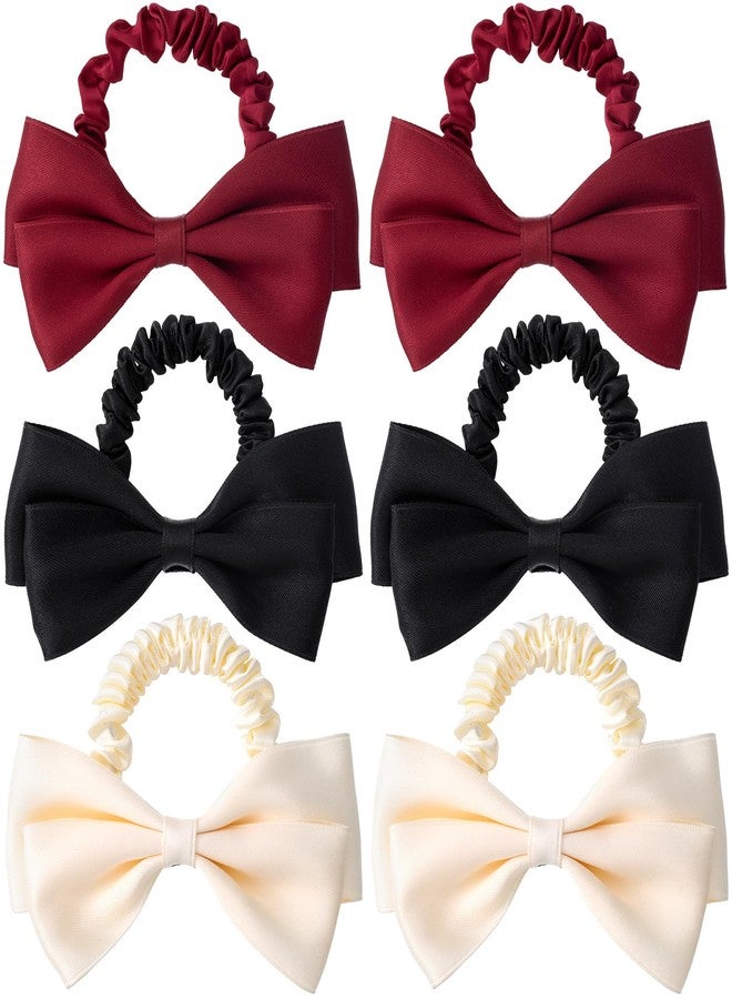 CustomyLife 6pcs Silk Bow Scrunchies Black Red White Bowknot Hair Ties Ropes Elastic Bands Ponytail Holder Wedding Halloween Christmas Bachelorette Party Accessories for Thick Long Hair Women Teen - Image 1